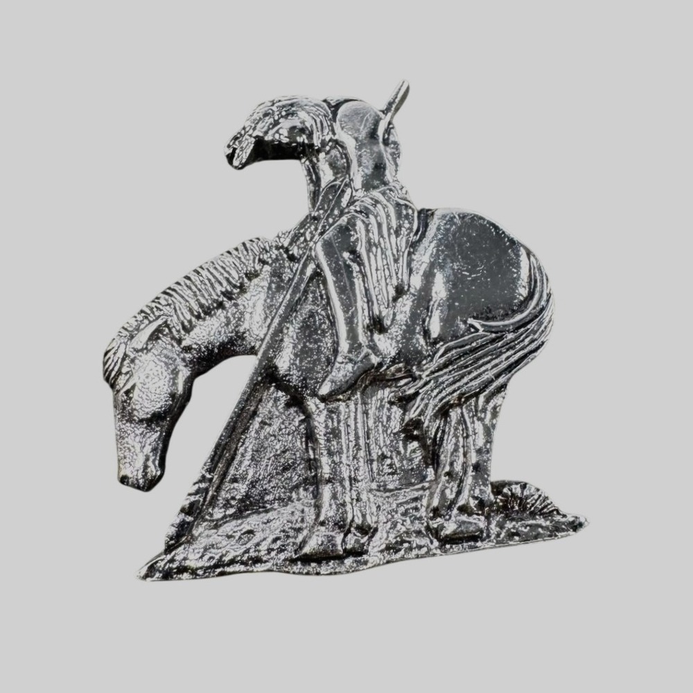 Vintage Silver Tone End of the Trail Native American Horse Warrior Brooch Pin SW